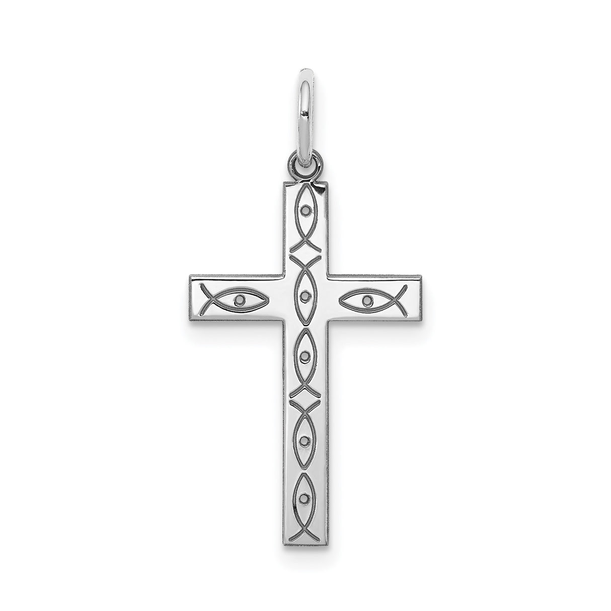 Sterling Silver Cross Pendant with Ichthys and Eye Detail, Modern Minimalist Religious Charm