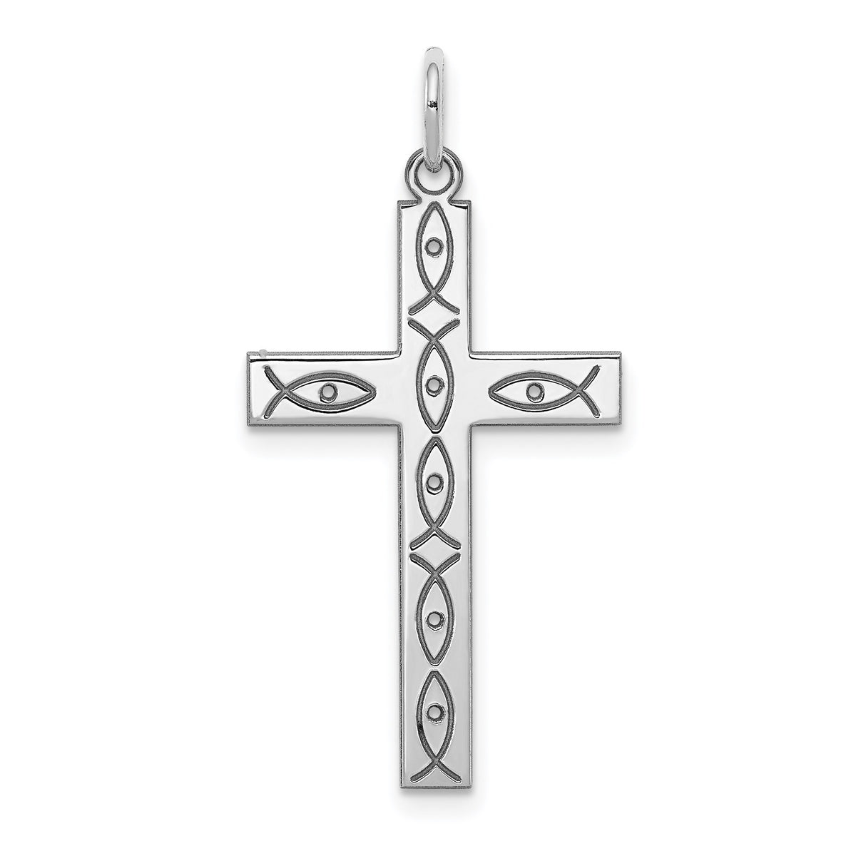 Sterling Silver Cross Pendant with Latin Ichthys Symbol for Men and Women