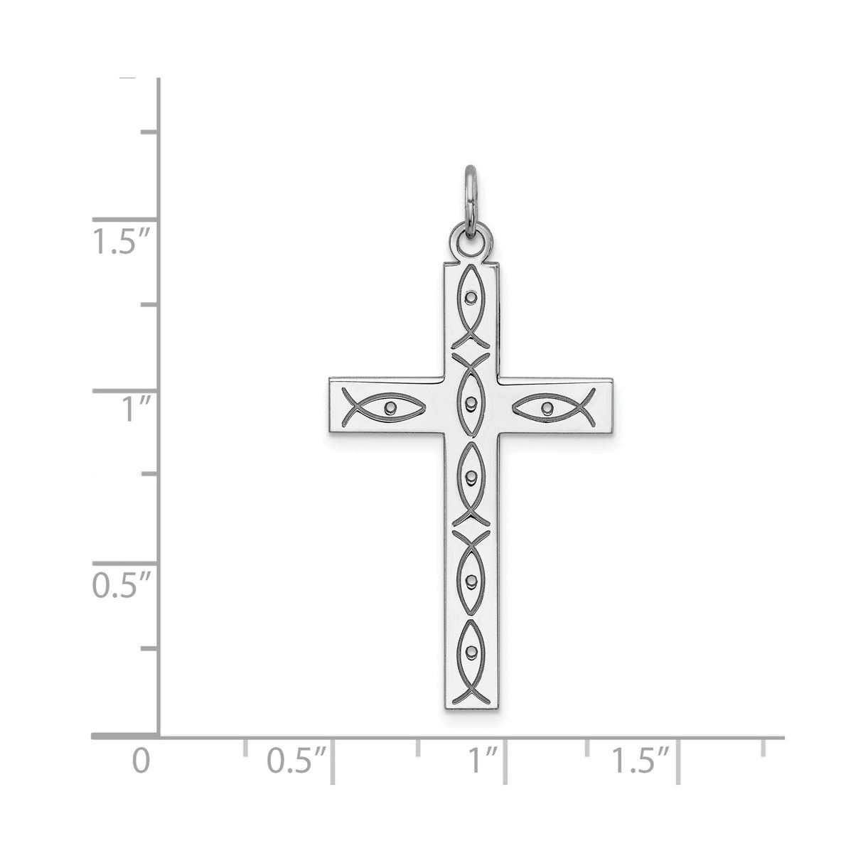 Sterling Silver Latin Cross Pendant with Ichthys Symbol and Eye Detail