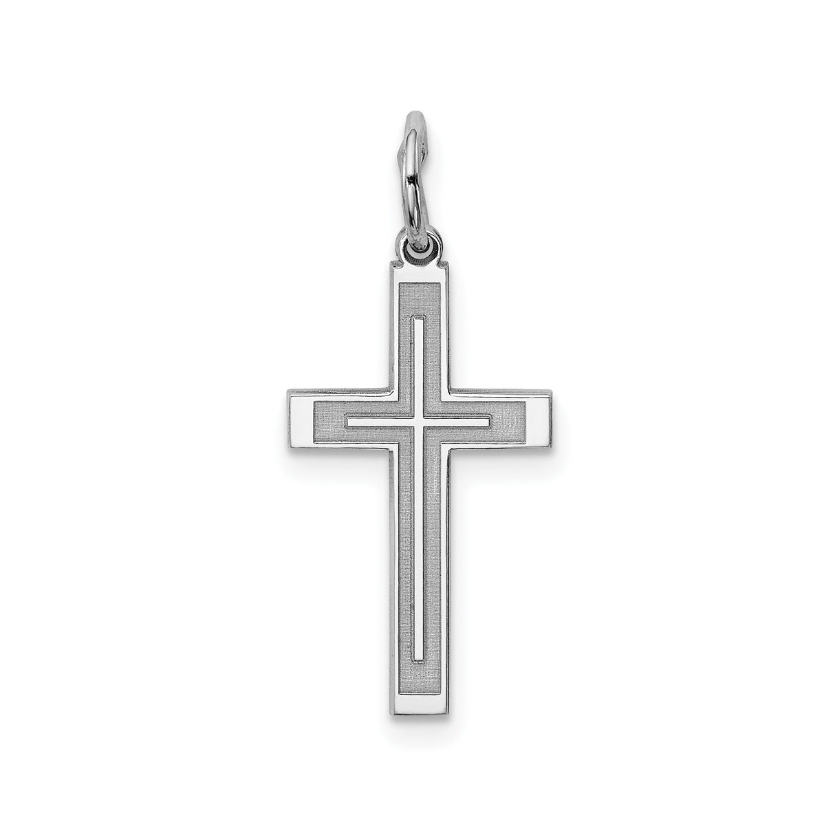 Sterling Silver Latin Cross Pendant with Etched Inset Detail and Modern Minimalist Design