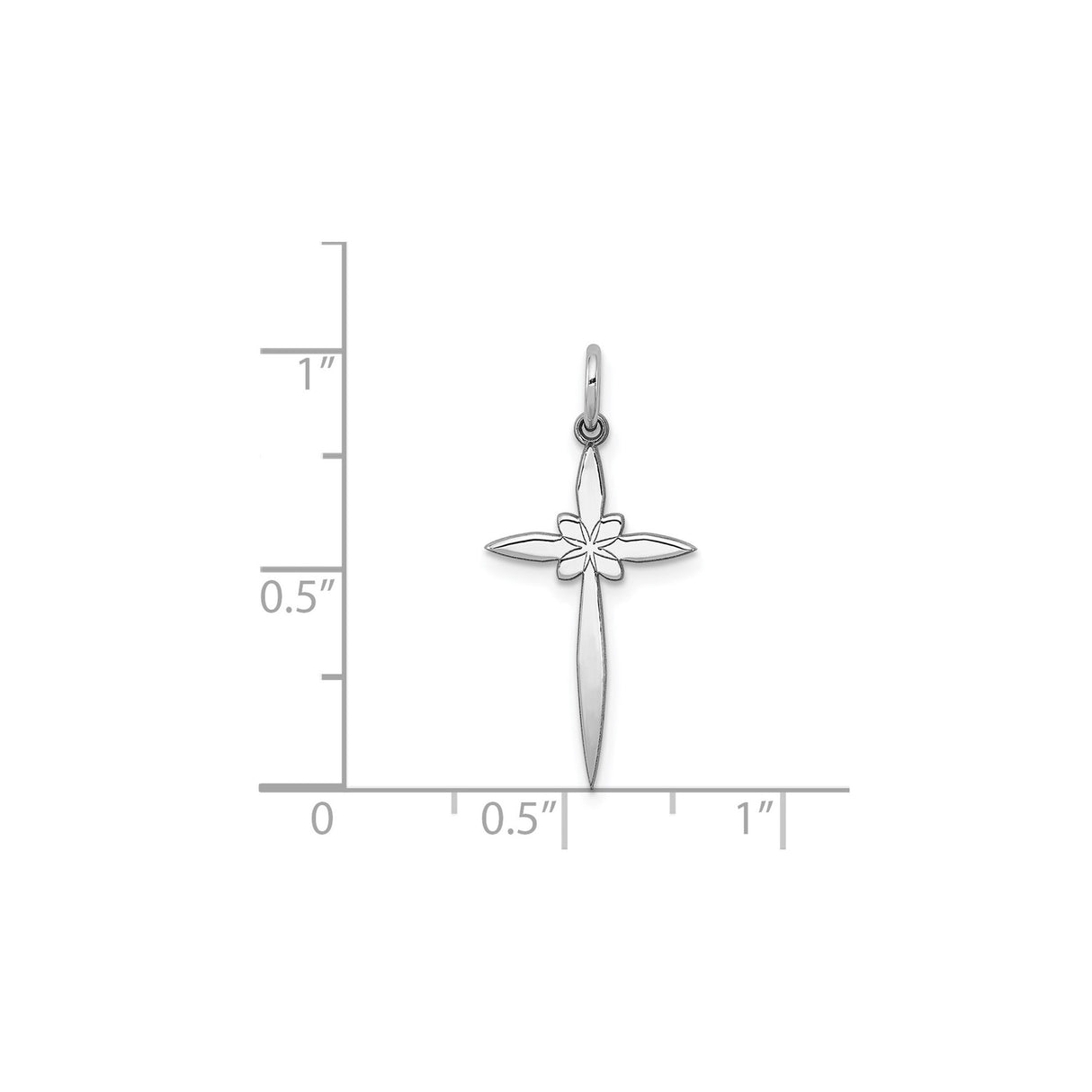 Sterling Silver Cross Pendant with Floral Accents and Mirror Finish for Men and Women