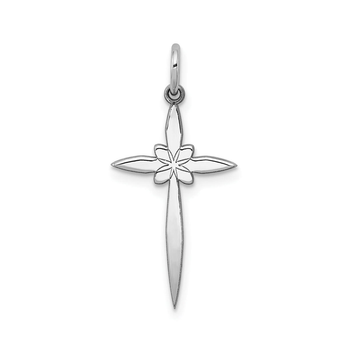 Sterling Silver Cross Pendant with Floral Accents and Mirror Finish for Men and Women