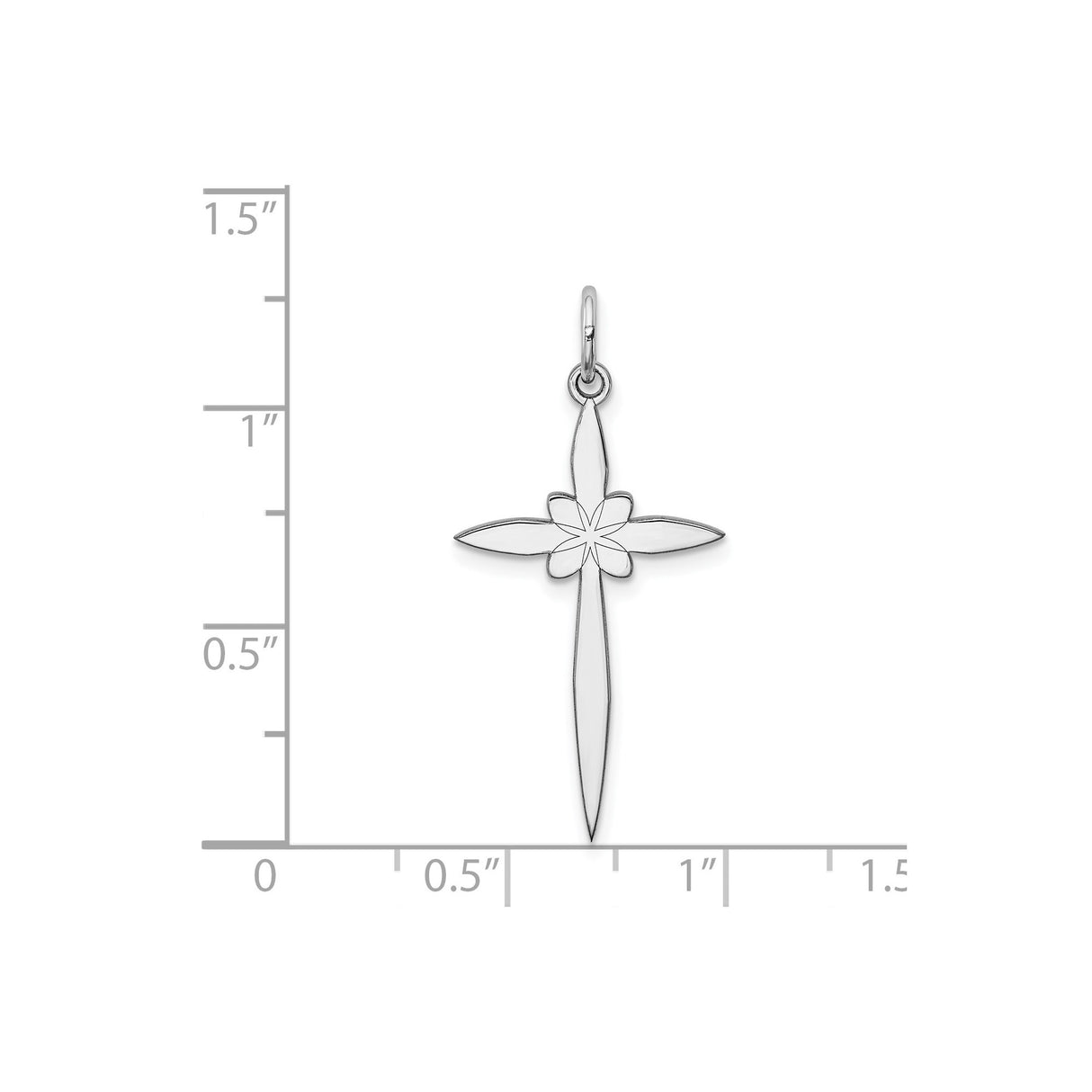 Sterling Silver Cross Pendant with Floral Detail and Polished Finish, Unisex Spiritual Jewelry