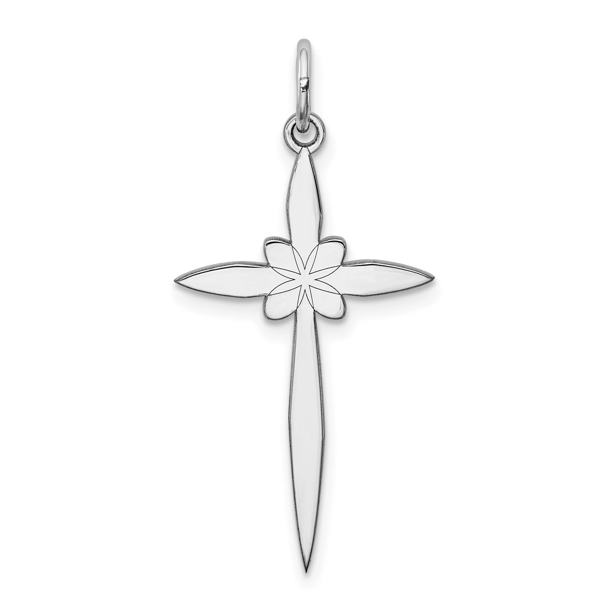 Sterling Silver Cross Pendant with Floral Detail and Polished Finish, Unisex Spiritual Jewelry