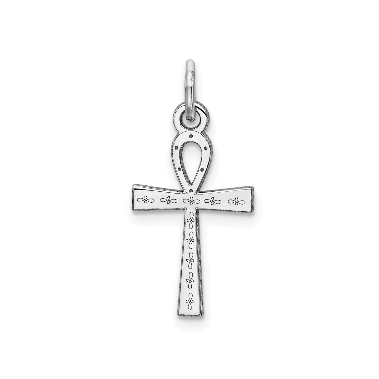 Sterling Silver Ankh Cross Pendant with Etched Detail, Polished Finish, Egyptian Religious Symbol