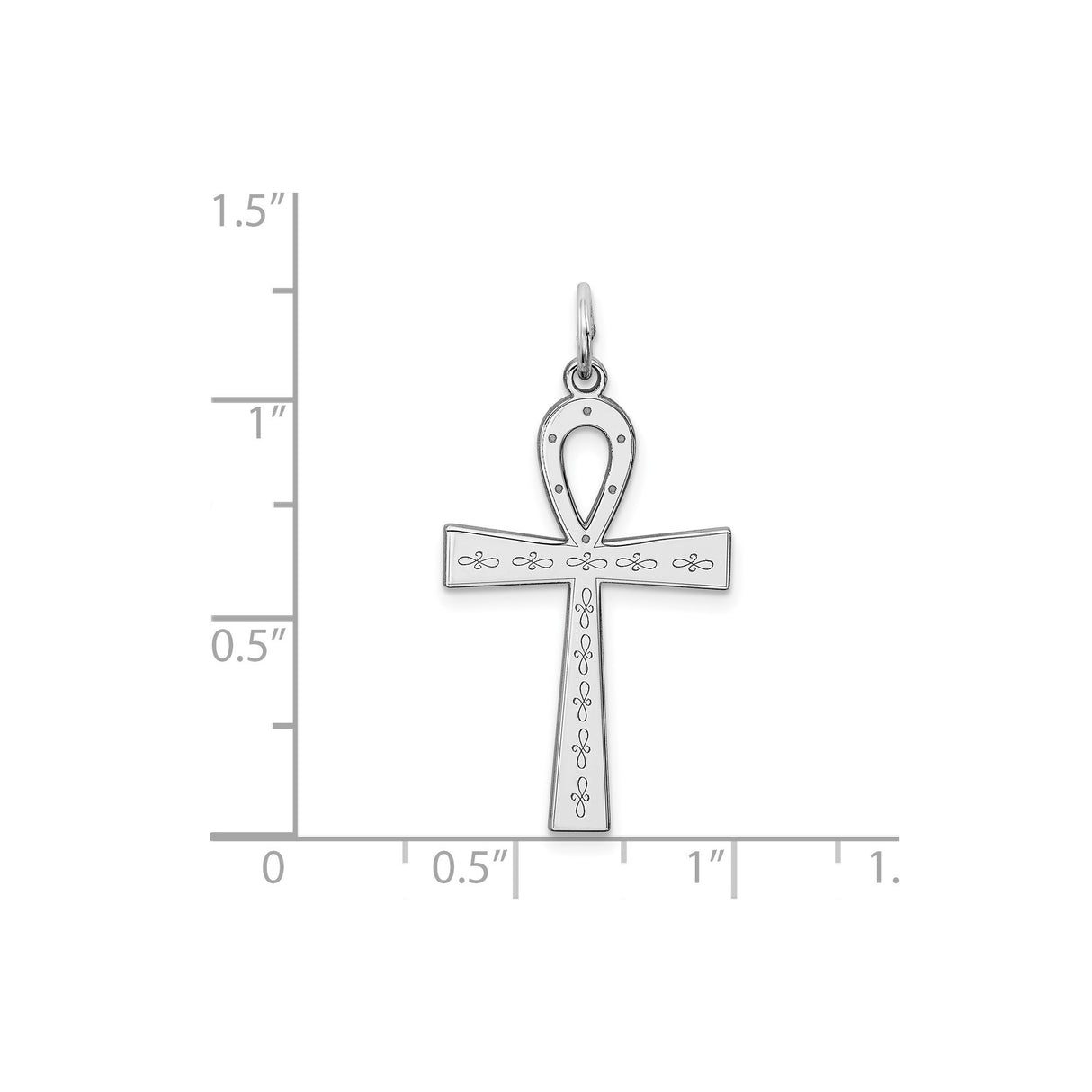 Sterling Silver Ankh Pendant with Looped Top, Polished Finish, and Subtle Embellishments