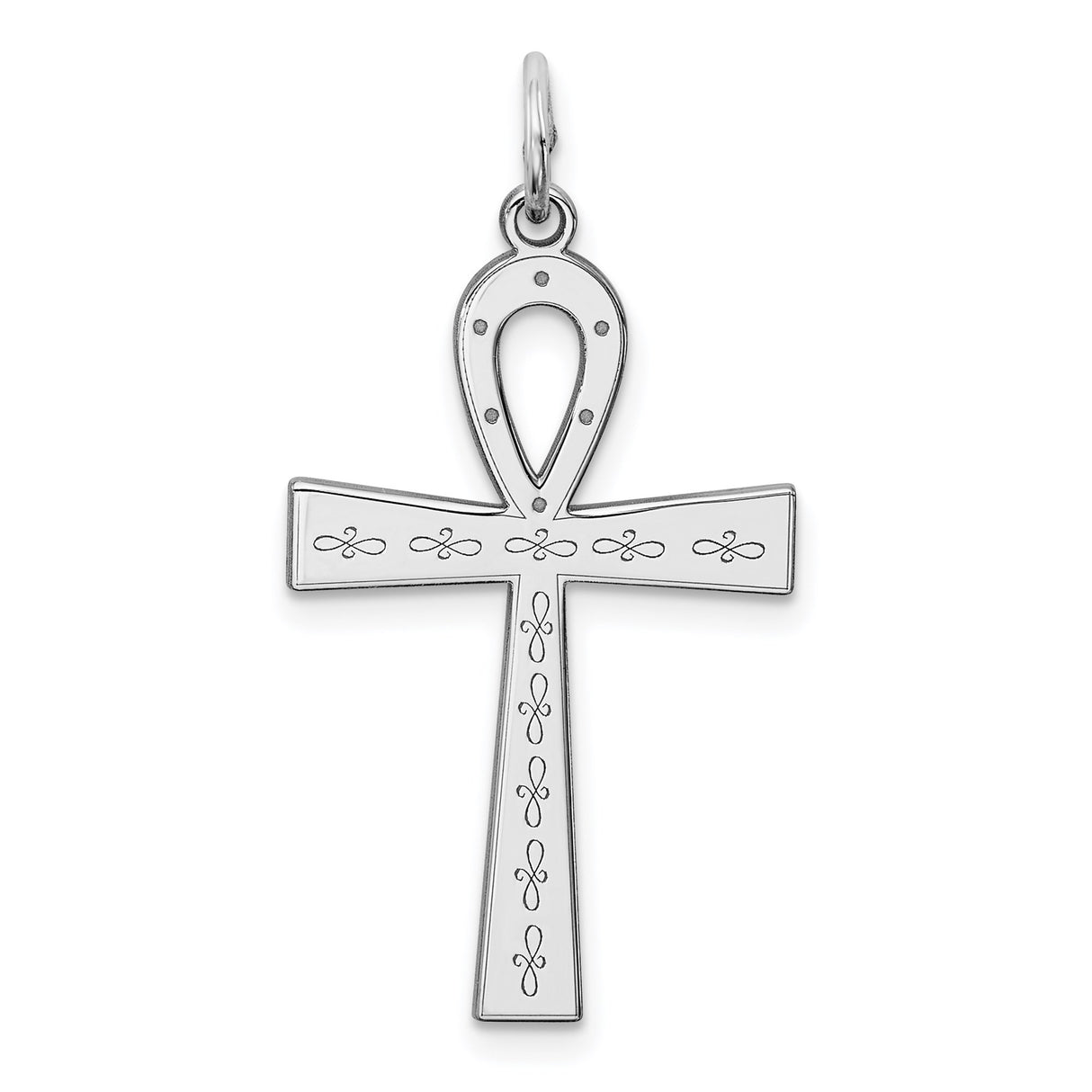 Sterling Silver Ankh Pendant with Looped Top, Polished Finish, and Subtle Embellishments
