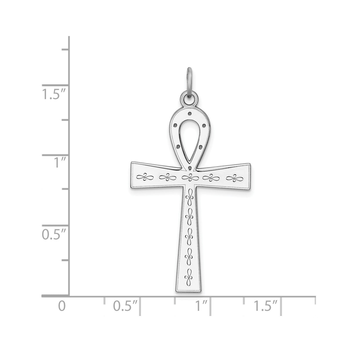 Sterling Silver Ankh Pendant with Intricate Engravings and Dotted Accents