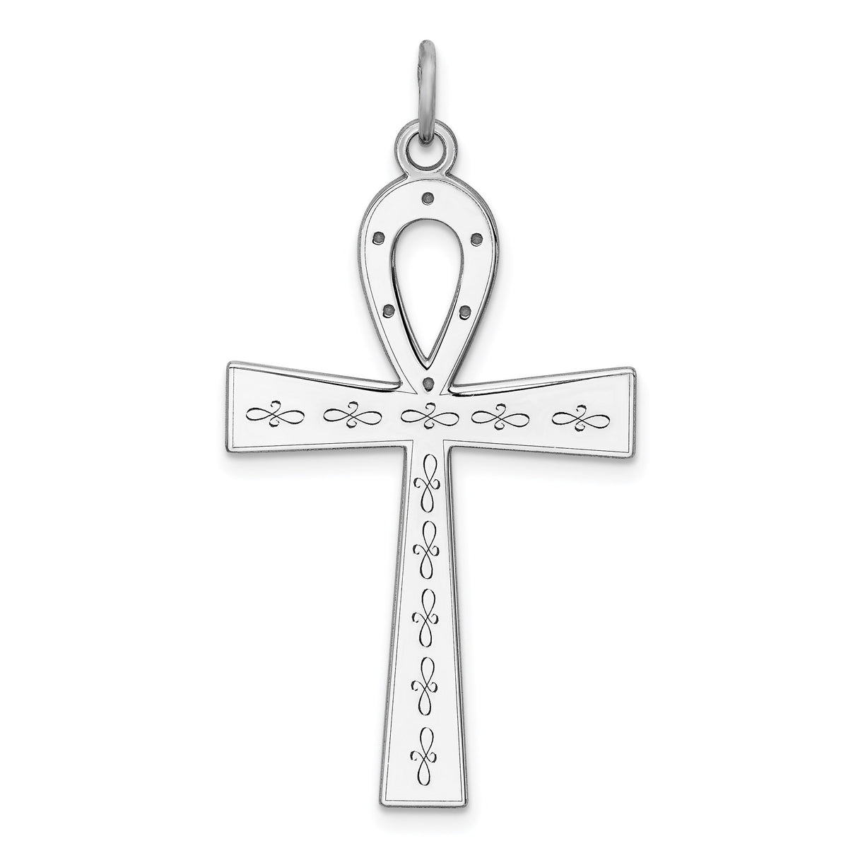 Sterling Silver Ankh Pendant with Intricate Engravings and Dotted Accents