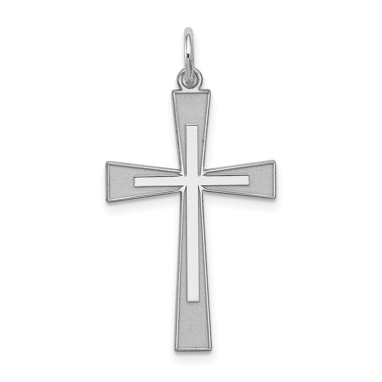 Sterling Silver Cross Pendant with Matte Border and Polished Finish , Minimalist Unisex Style