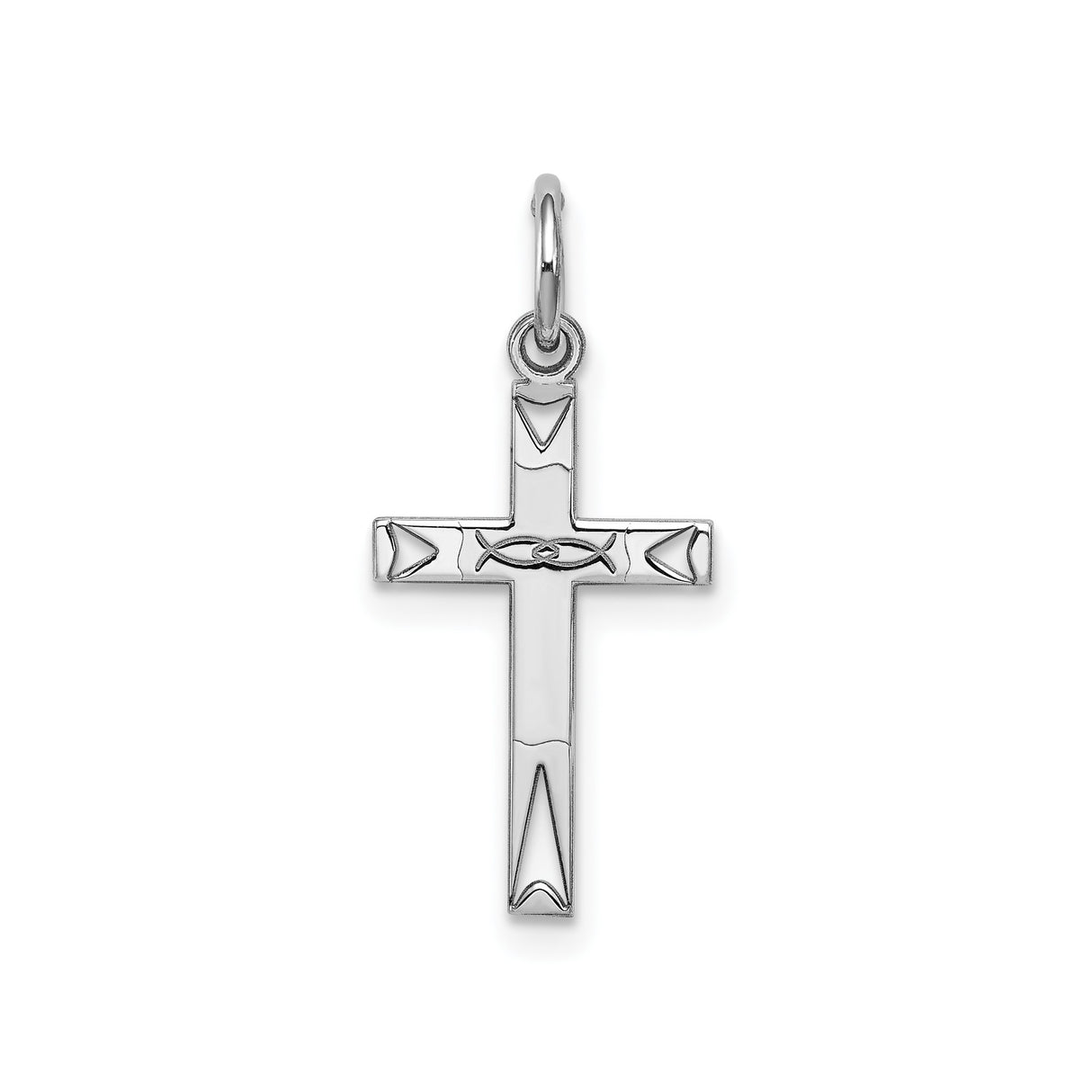 Sterling Silver Latin Cross Pendant with Eye Symbol and Geometric Carvings