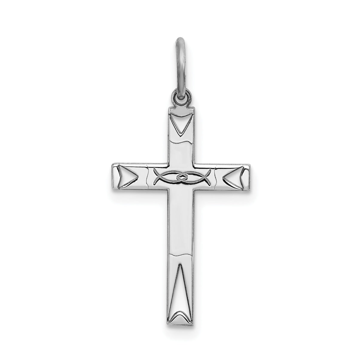 Sterling Silver Cross Pendant with Ichthys Symbol and Latin Cross Design