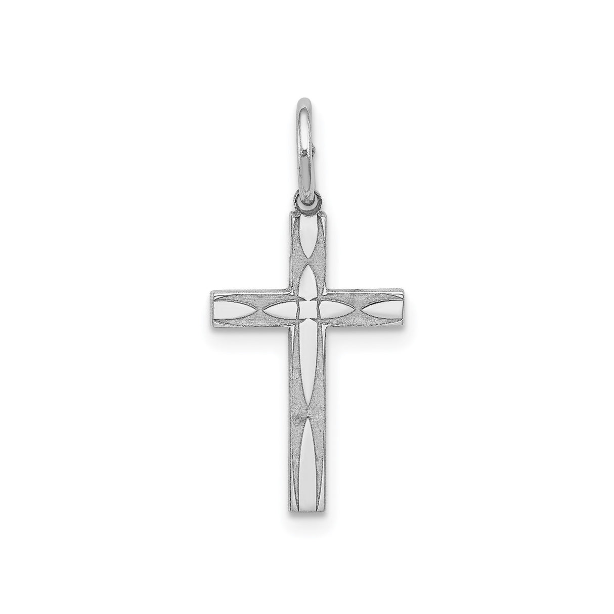 Sterling Silver Latin Cross Pendant with Brushed Finish and Etched Diamond Pattern