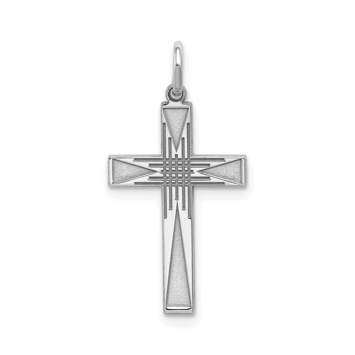 Sterling Silver Latin Cross Pendant with Geometric Design and Woven Texture