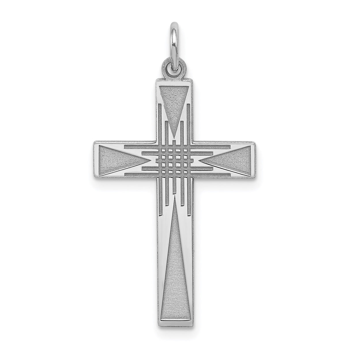 Sterling Silver Cross Pendant with Brushed Satin Finish and Polished Edges, Geometric Design