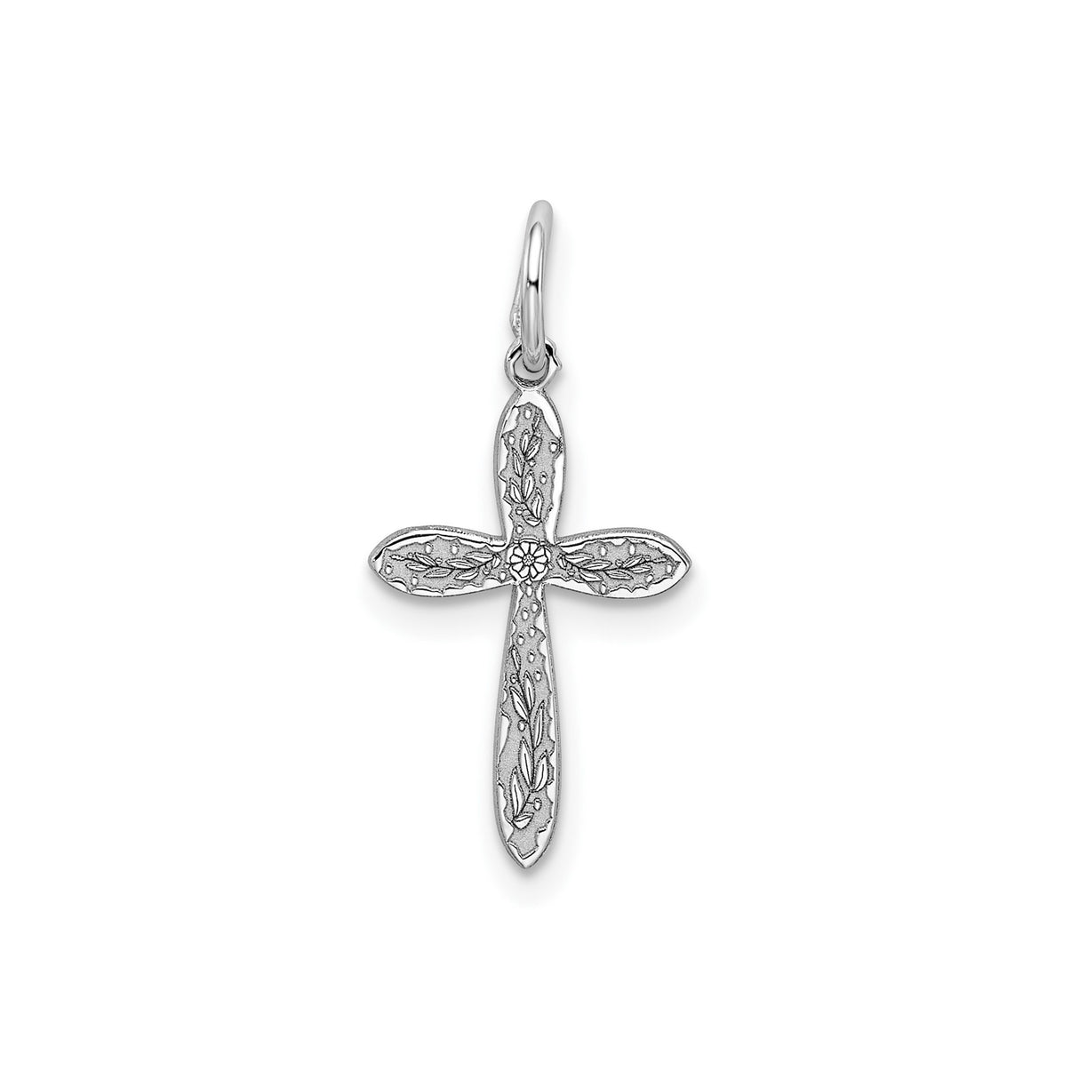 Sterling Silver Cross Pendant with Floral Detail and Vine Pattern for Men and Women