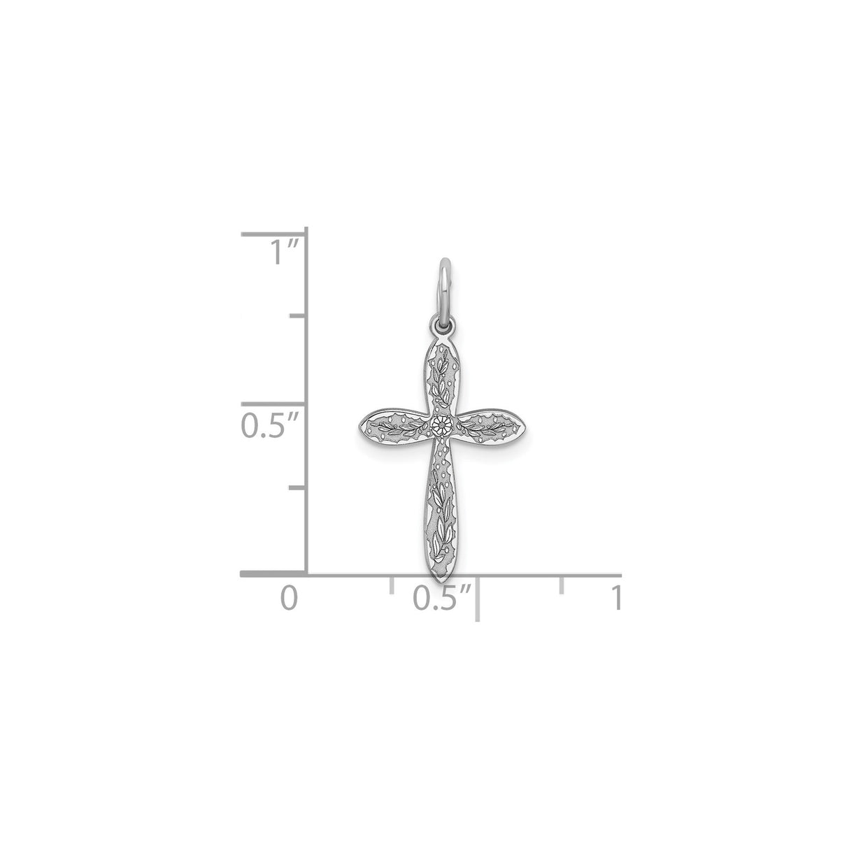 Sterling Silver Cross Pendant with Leaf and Vine Design, Matte Etched Finish