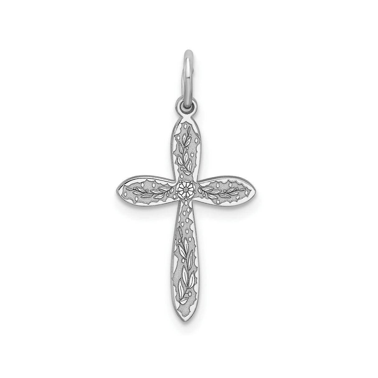 Sterling Silver Cross Pendant with Leaf and Vine Design, Matte Etched Finish