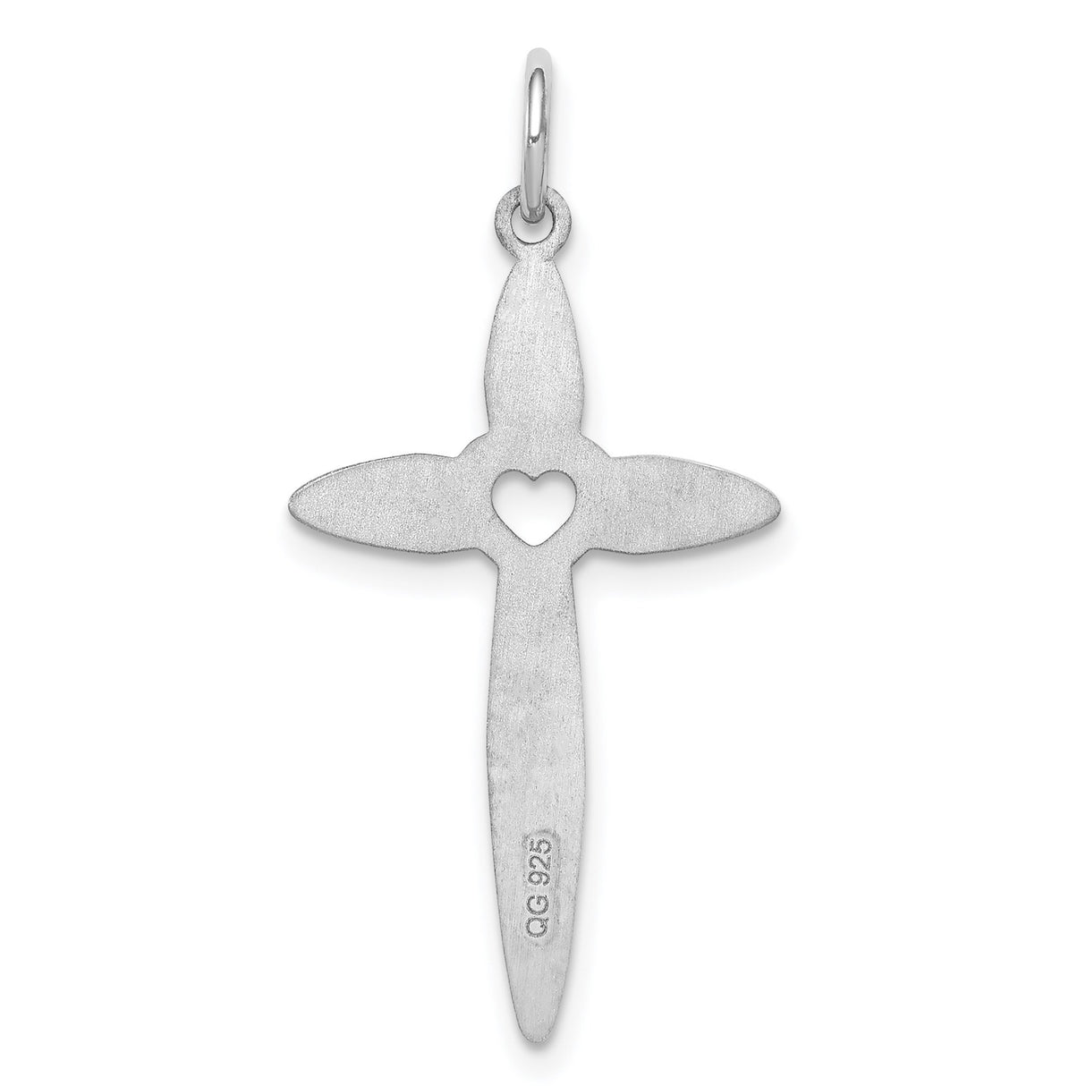 Sterling Silver Cross Pendant with Open Heart Accent, Latin Cross Design