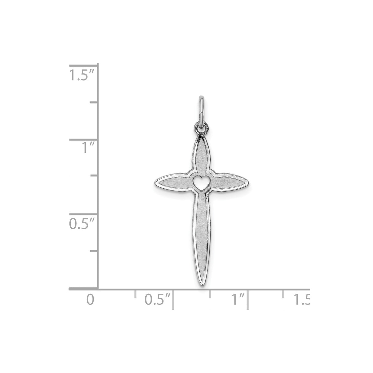 Sterling Silver Cross Pendant with Open Heart Accent, Latin Cross Design