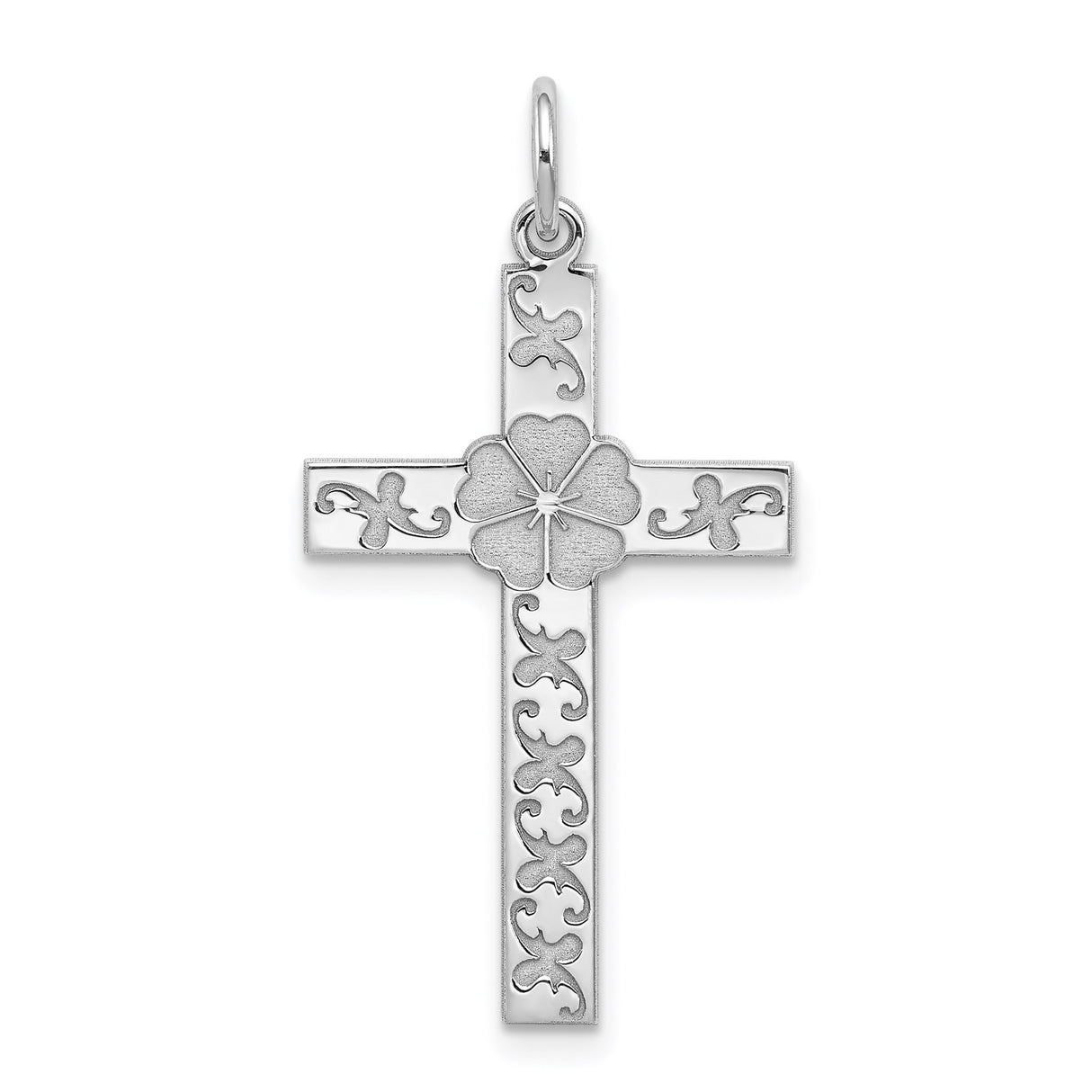 Sterling Silver Cross Pendant with Floral Openwork Design for Men and Women
