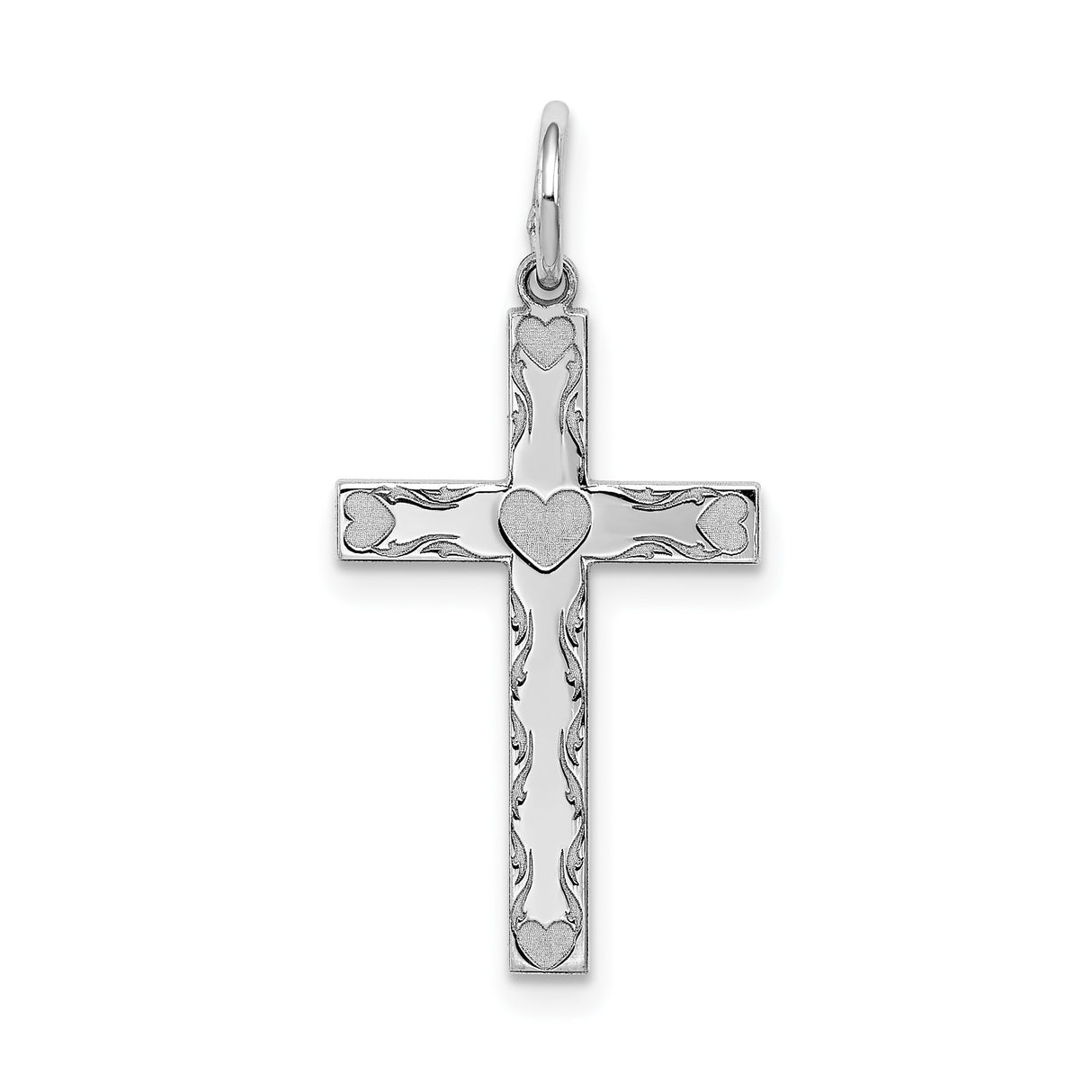 Sterling Silver Latin Cross Pendant with Heart Accents, Religious Charm for Men and Women