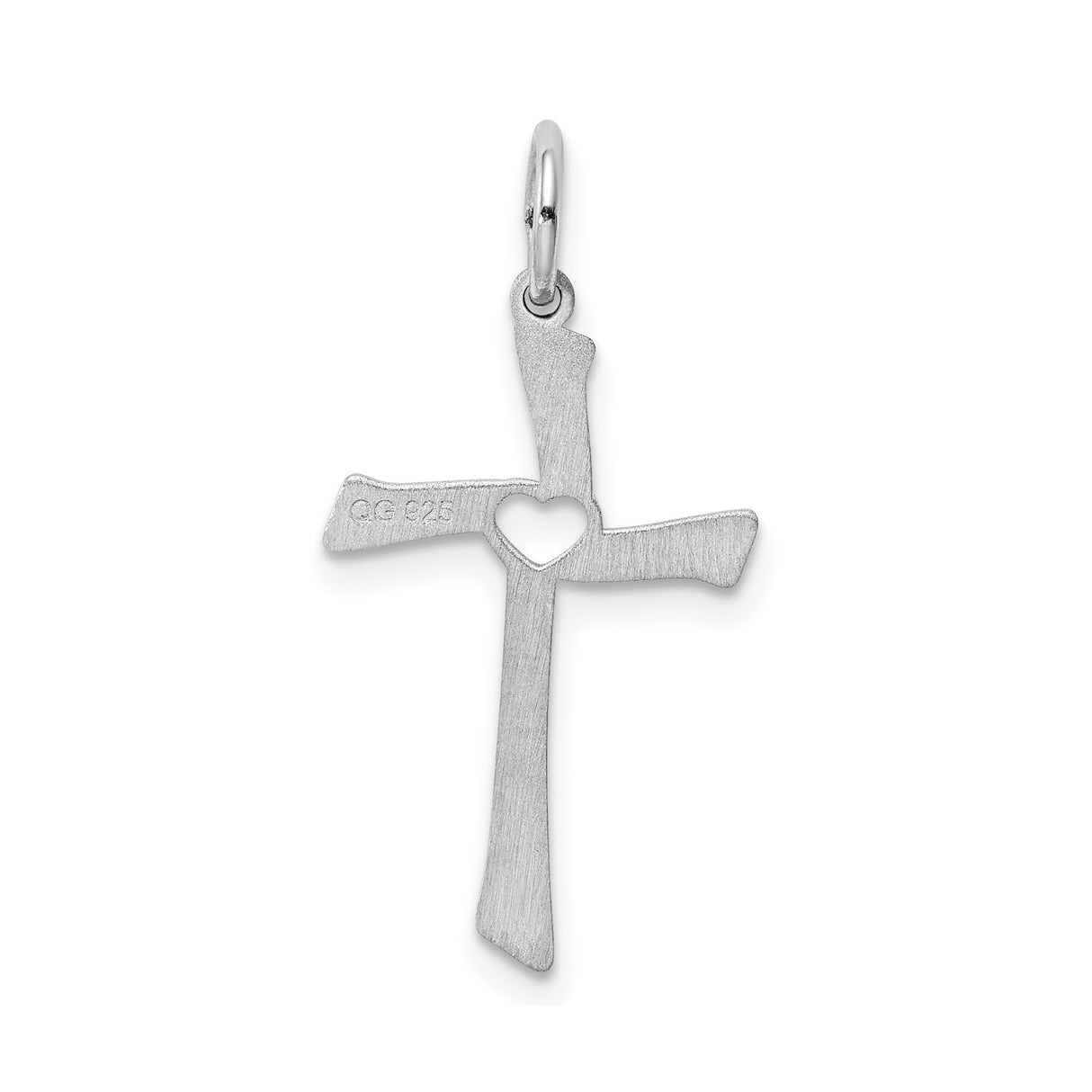 Sterling Silver Asymmetrical Latin Cross Pendant with Heart Accent and Smooth Border Design