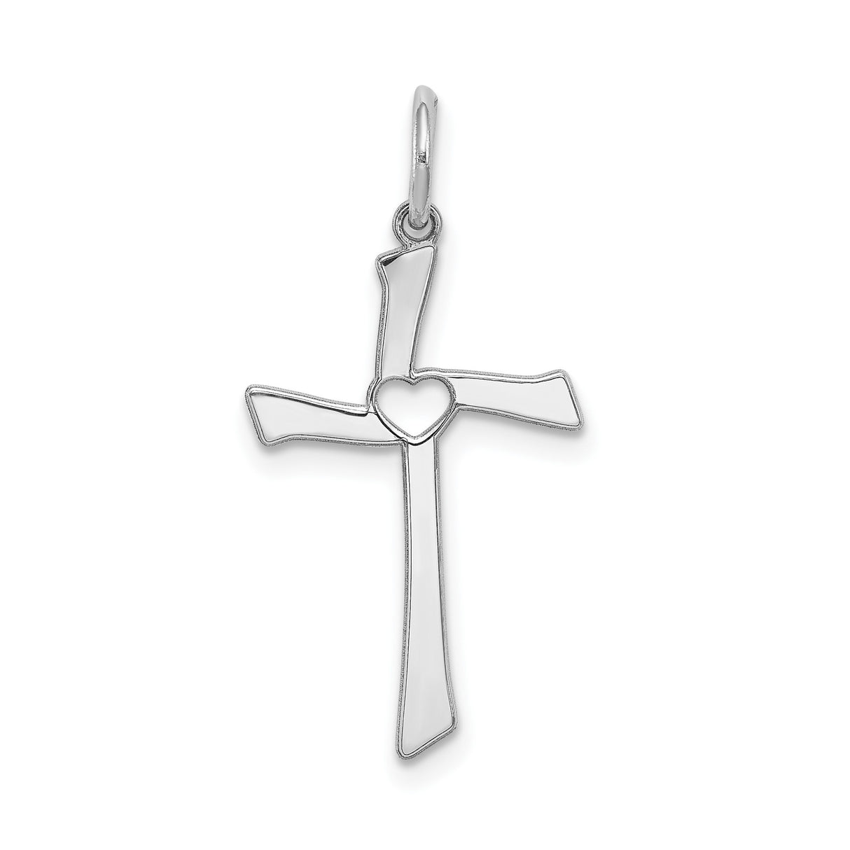Sterling Silver Asymmetrical Latin Cross Pendant with Heart Accent and Smooth Border Design