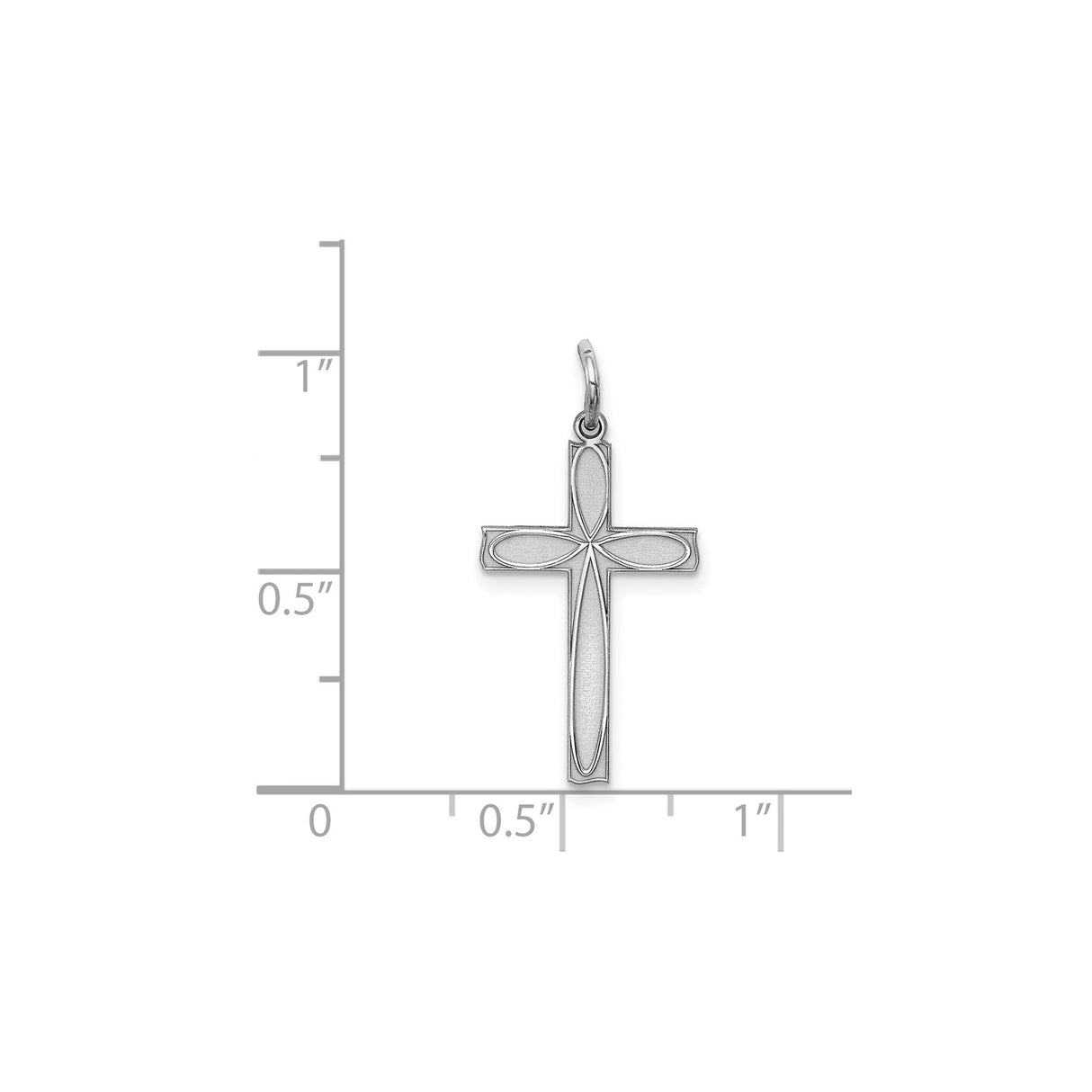 Sterling Silver Oval Cross Pendant with Satin Finish and Etched Design Unisex Religious Jewelry