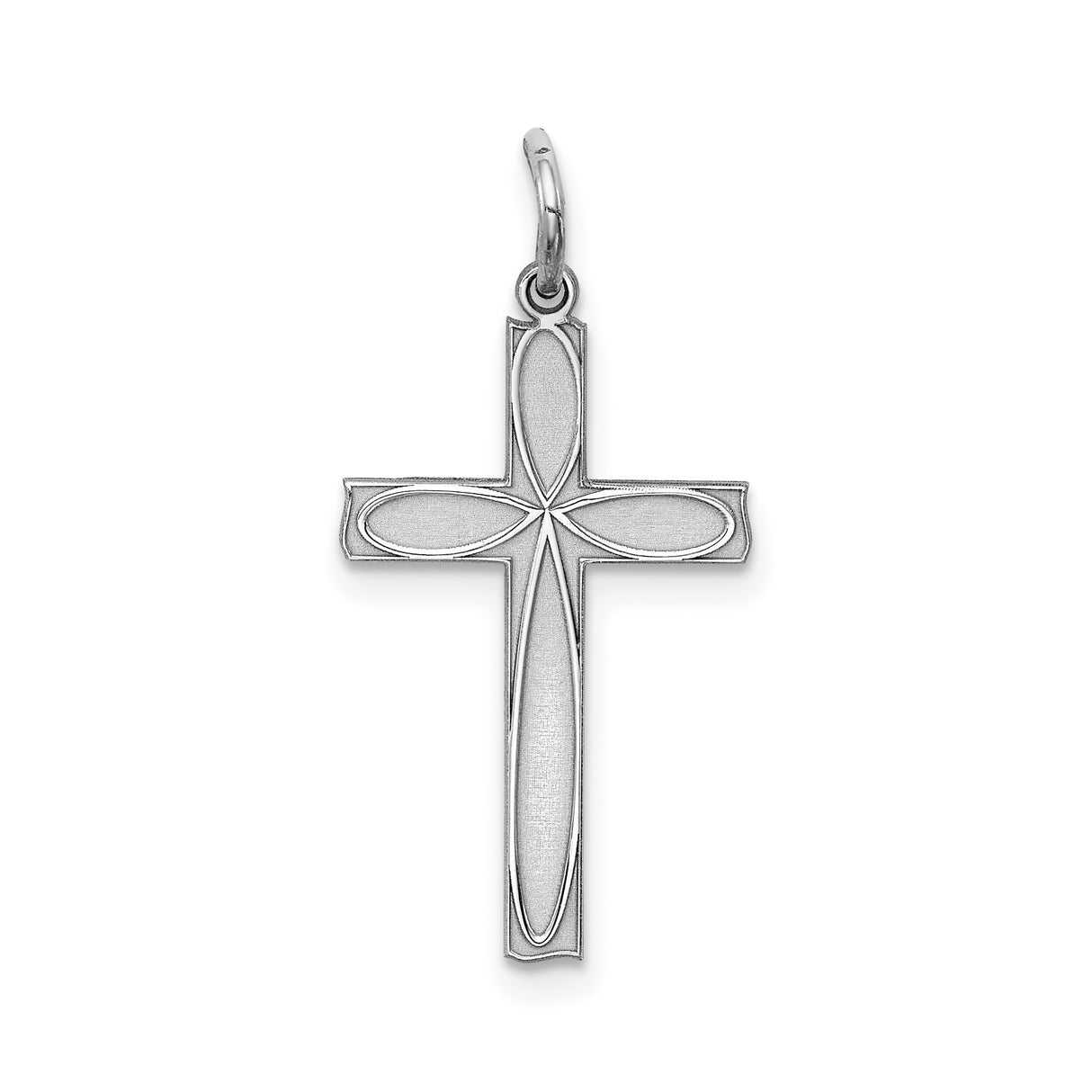 Sterling Silver Oval Cross Pendant with Satin Finish and Etched Design Unisex Religious Jewelry