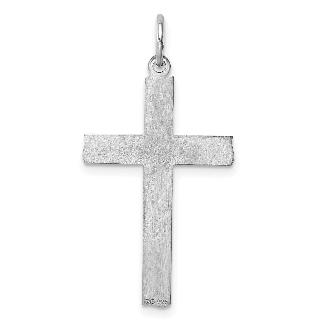 Sterling Silver Cross Pendant with Brushed Matte Finish and Curved Latin Design