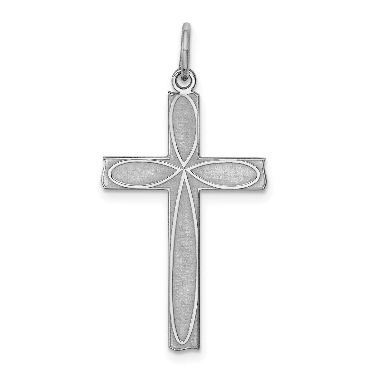 Sterling Silver Cross Pendant with Brushed Matte Finish and Curved Latin Design