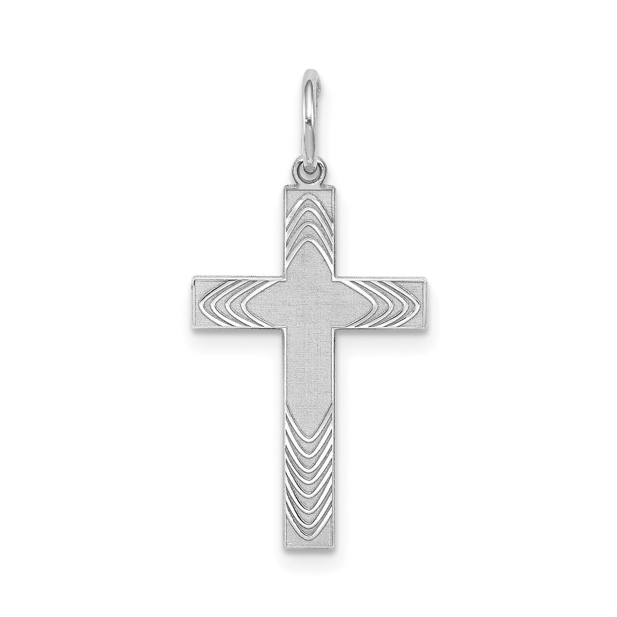 Sterling Silver Cross Pendant with Chevron Design and Brushed Texture