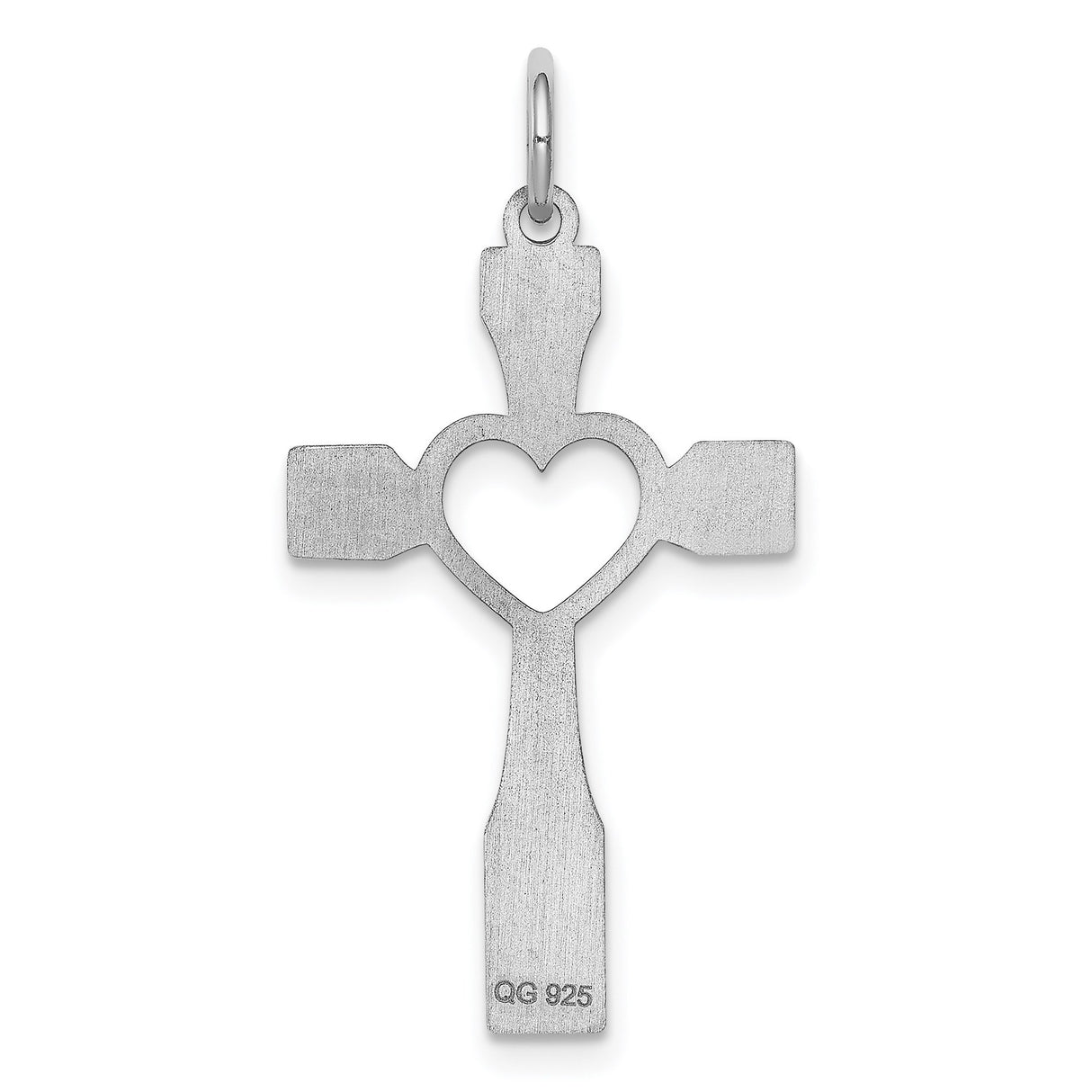 Sterling Silver Cross Pendant with Open Heart Detail, Matte Finish Religious Jewelry