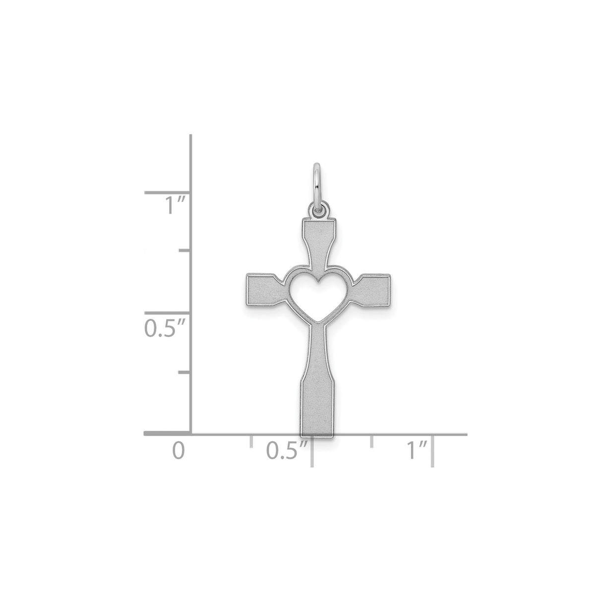 Sterling Silver Cross Pendant with Open Heart Detail, Matte Finish Religious Jewelry