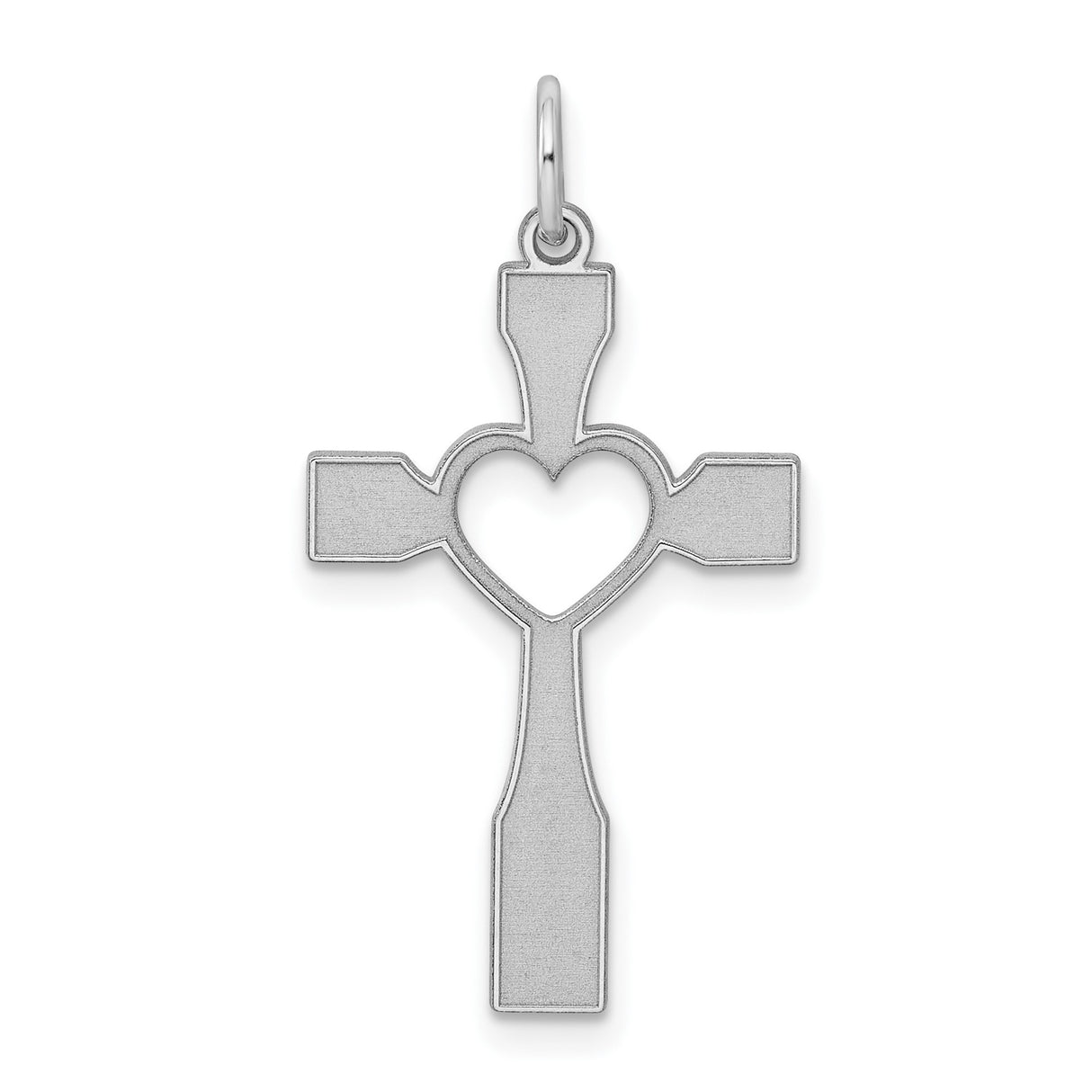 Sterling Silver Cross Pendant with Open Heart Detail, Matte Finish Religious Jewelry