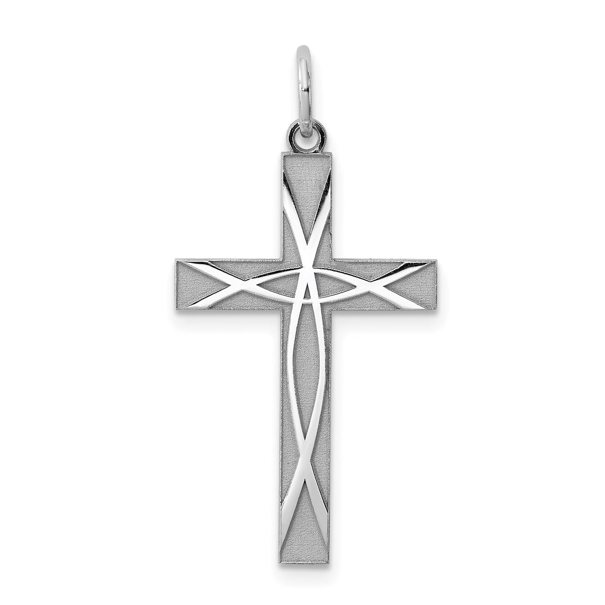 Sterling Silver Cross Pendant with Ichthys Symbol and Ribbon Design for Men and Women