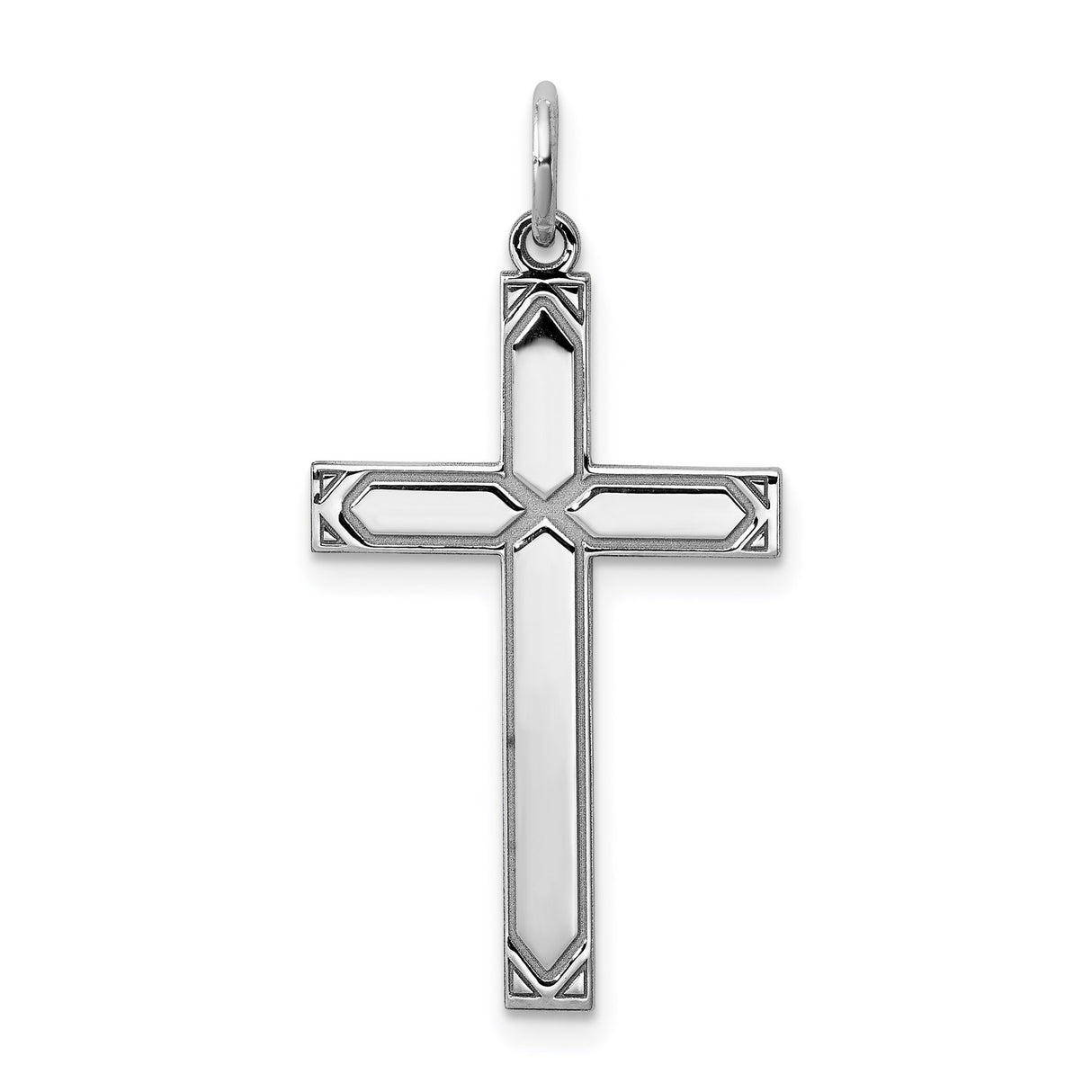 Sterling Silver Cross Pendant with Polished Surface and Modern Symmetrical Design