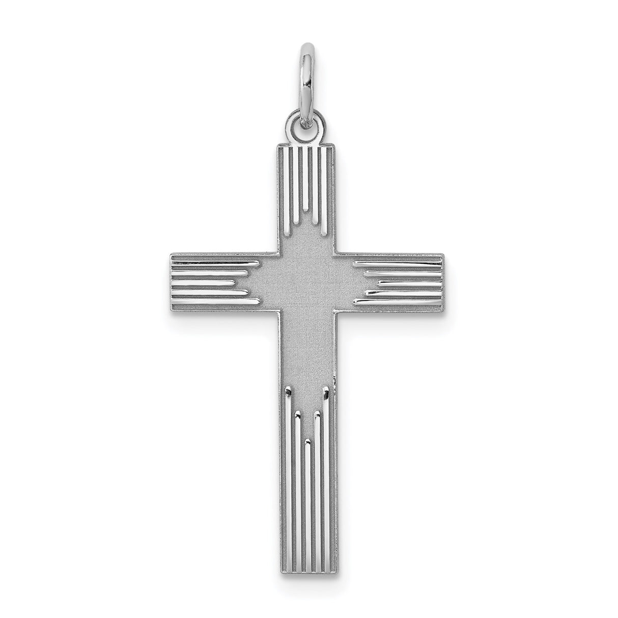 Sterling Silver Cross Pendant with Grooved Texture and Polished Finish