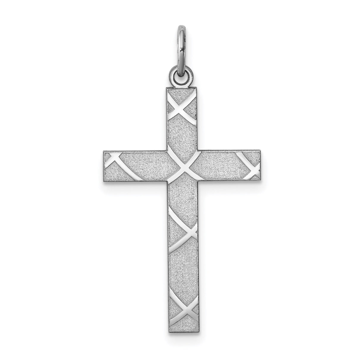 Sterling Silver Cross Pendant with Diagonal Pattern and Matte Polished Finish