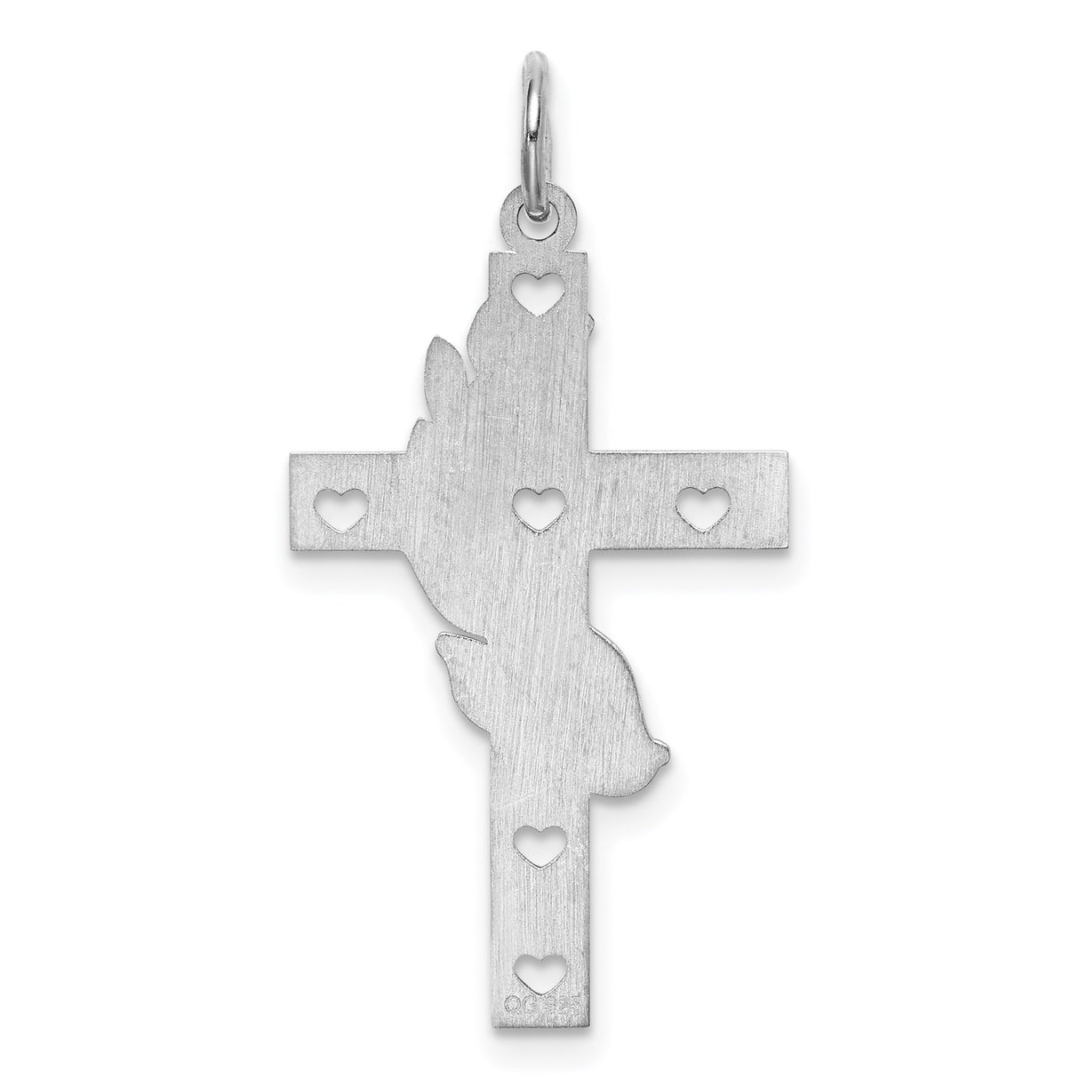 Sterling Silver Cross Pendant with Heart Accents and Leaf Vine Design