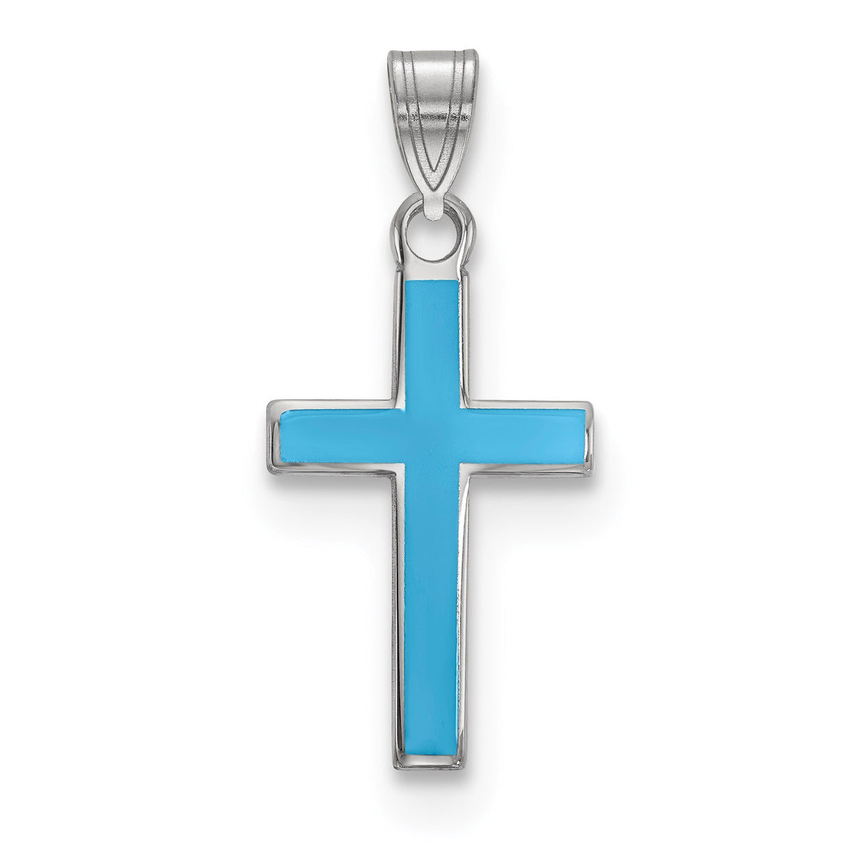 Sterling Silver Cross Pendant with Blue Enamel, Modern Minimalist Spiritual Design