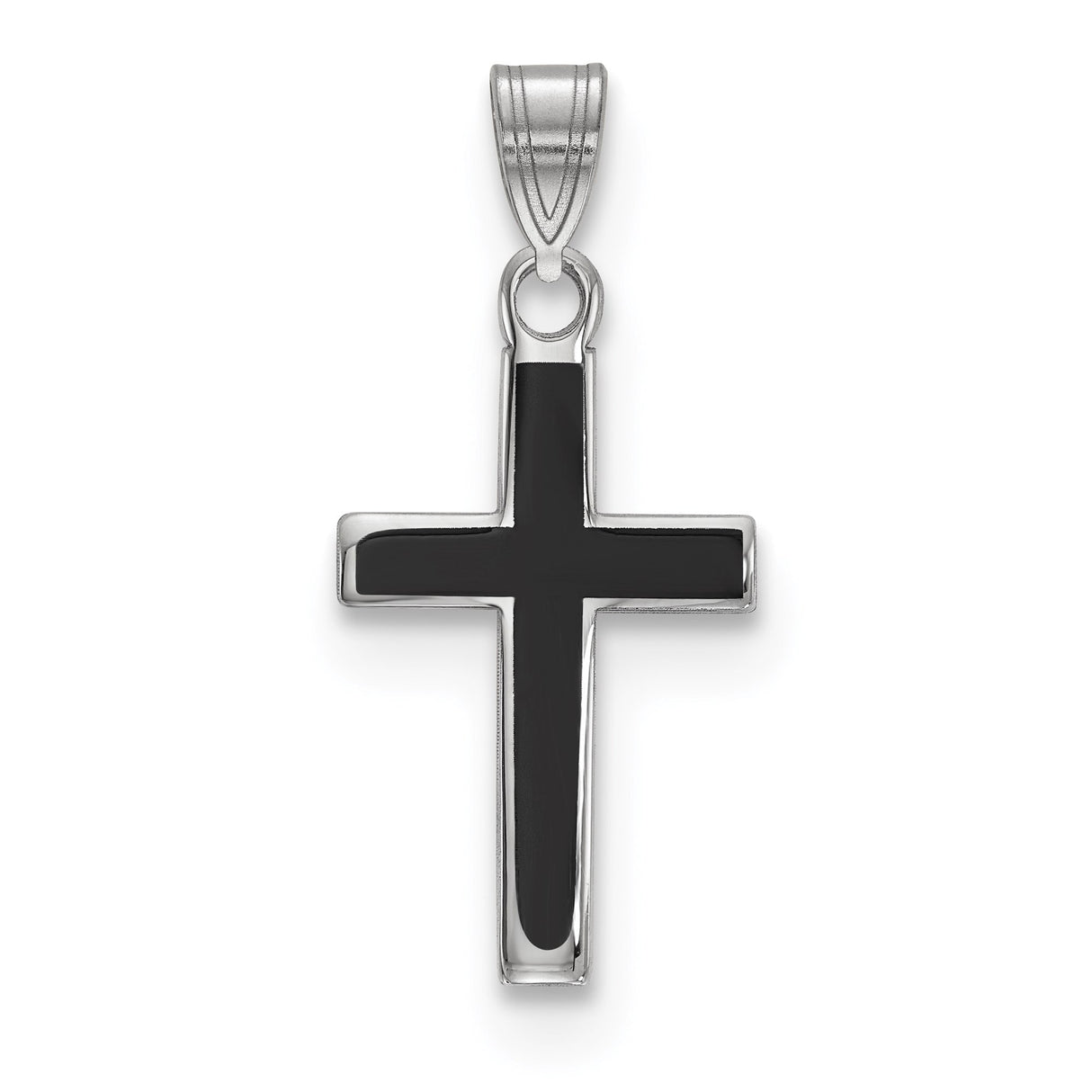 Sterling Silver Cross Pendant with Black Enamel Inlay, Modern Religious Jewelry for Men and Women