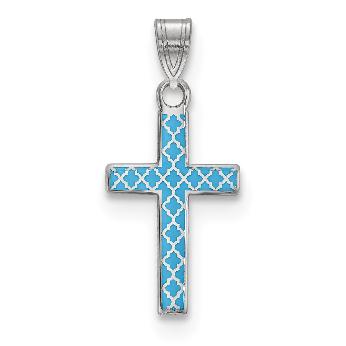 Sterling Silver Cross Pendant with Turquoise Enamel, Spiritual Religious Design for Men and Women