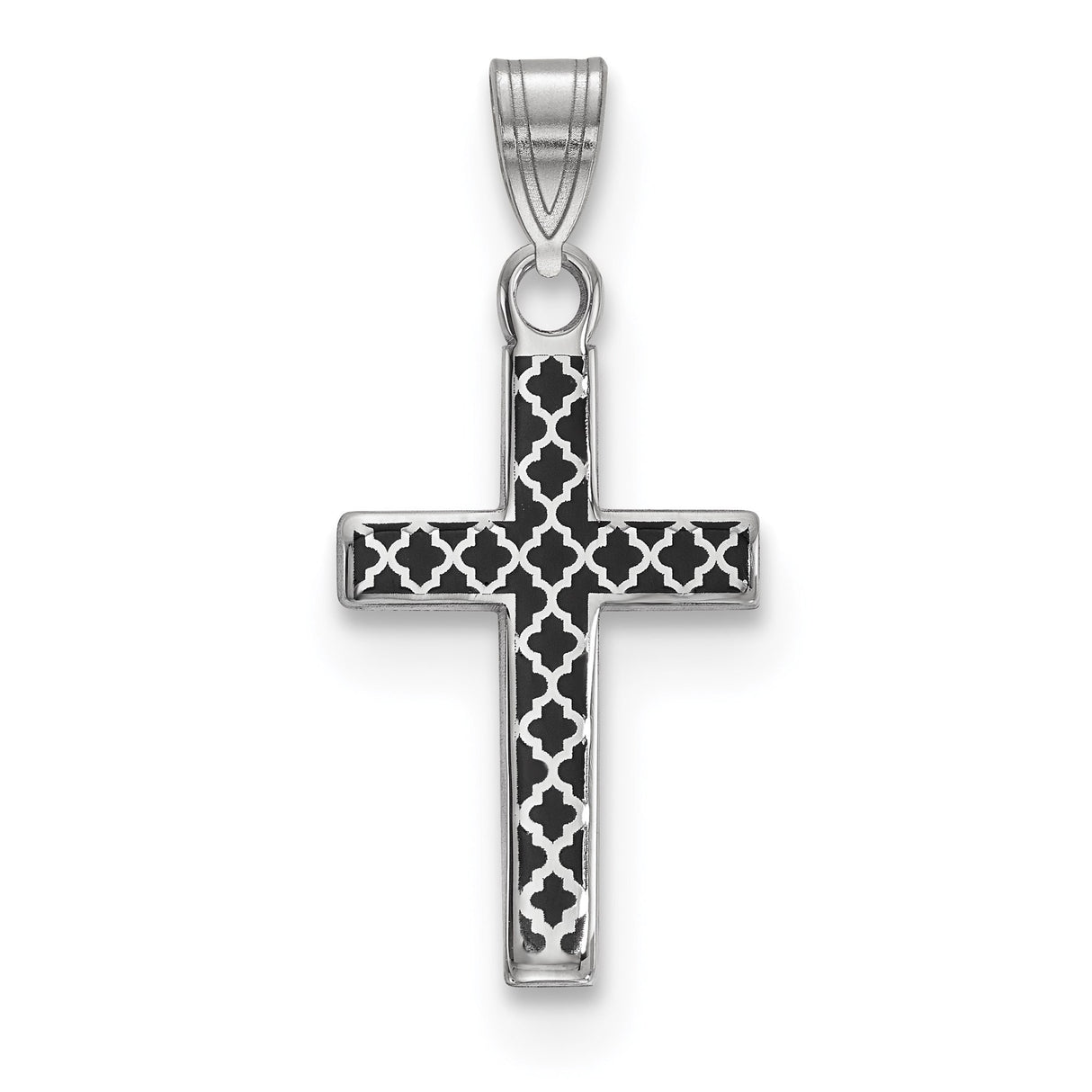 Sterling Silver Cross Pendant with Black Enamel, Geometric Quatrefoil Design for Men and Women