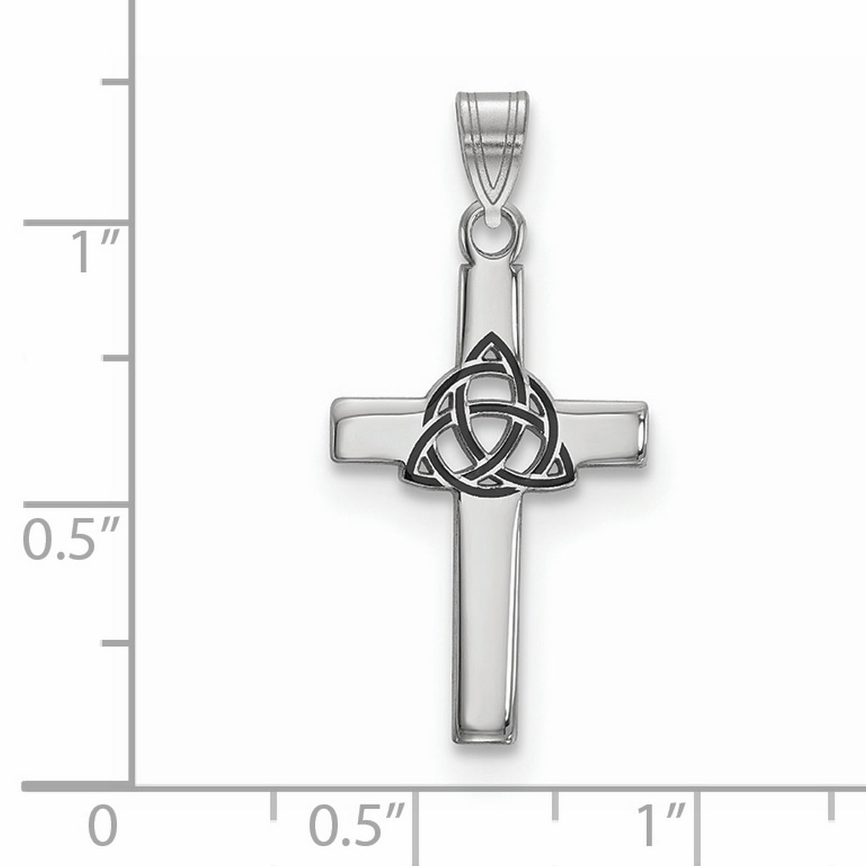 Sterling Silver Celtic Cross Pendant with Trinity Knot and Black Enamel Accent