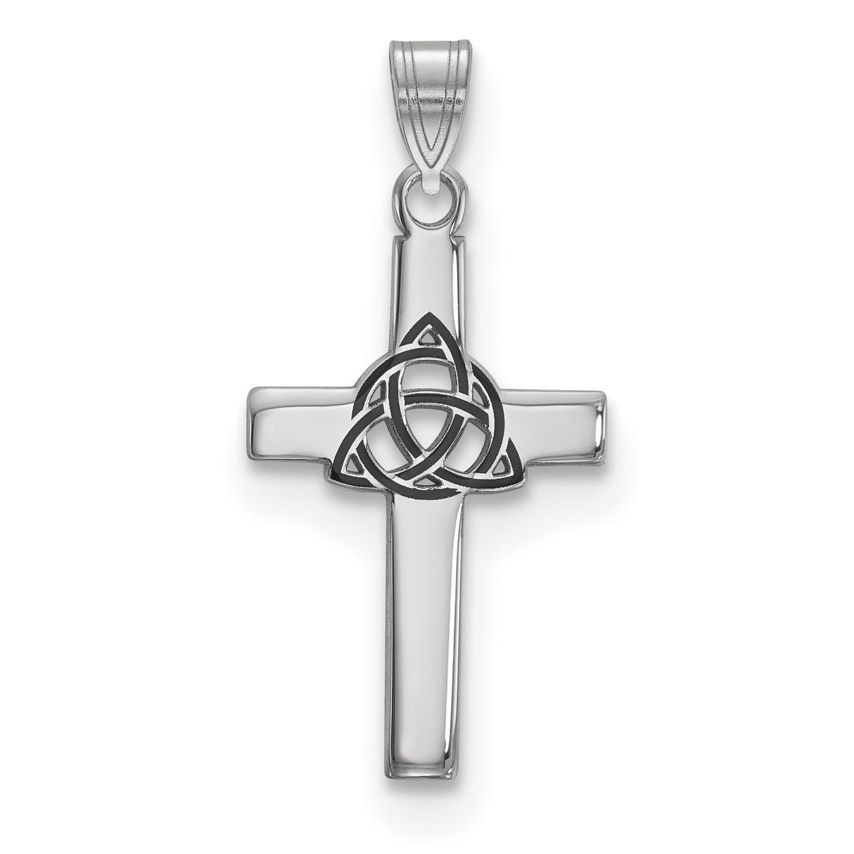 Sterling Silver Celtic Cross Pendant with Trinity Knot and Black Enamel Accent