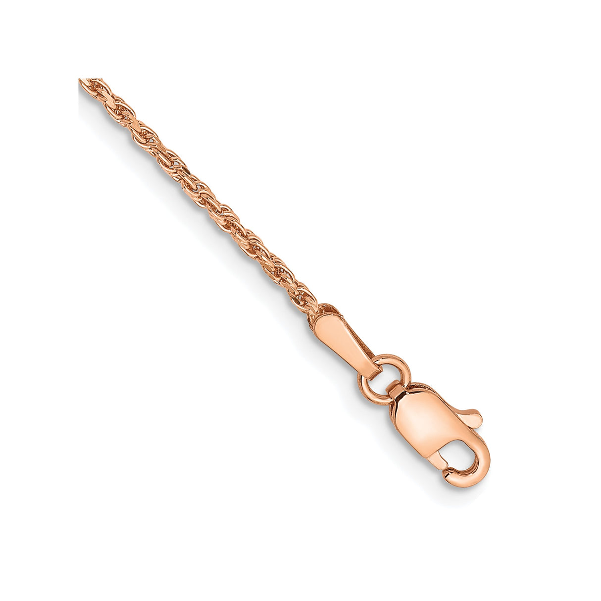 14K Rose Gold 1.5 mm Rope Chain Anklet, Polished