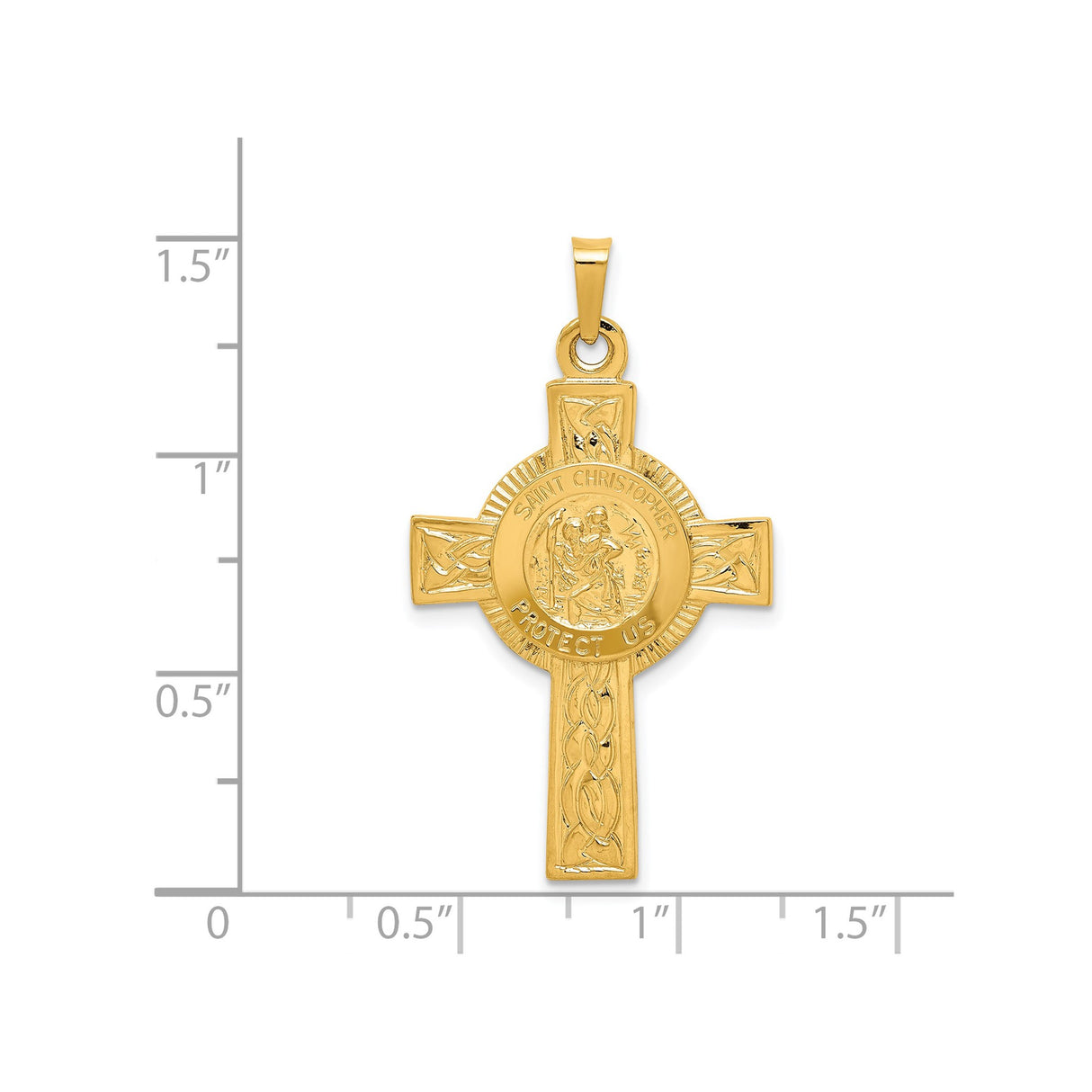 14k Yellow Gold Saint Christopher Medal Pendant with Celtic Cross Charm
