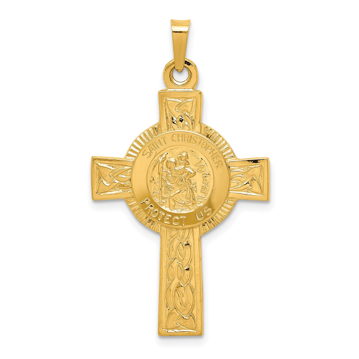 14k Yellow Gold Saint Christopher Medal Pendant with Celtic Cross Charm